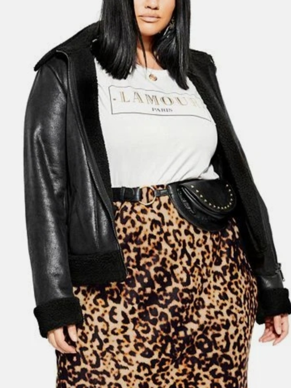 City Chic Black Faux Shearling Aviator Jacket, SZ M (18), NWT